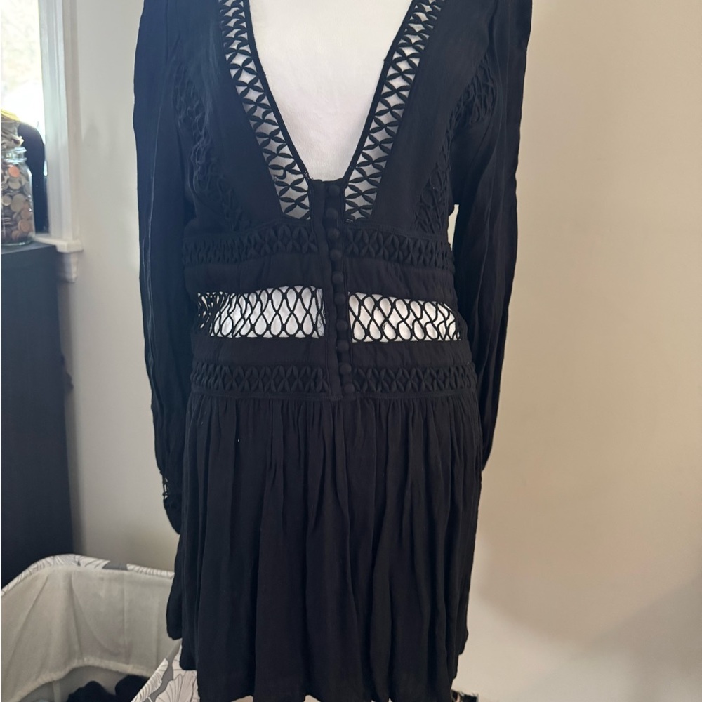 Black Long Sleeve Dress with Mesh Details